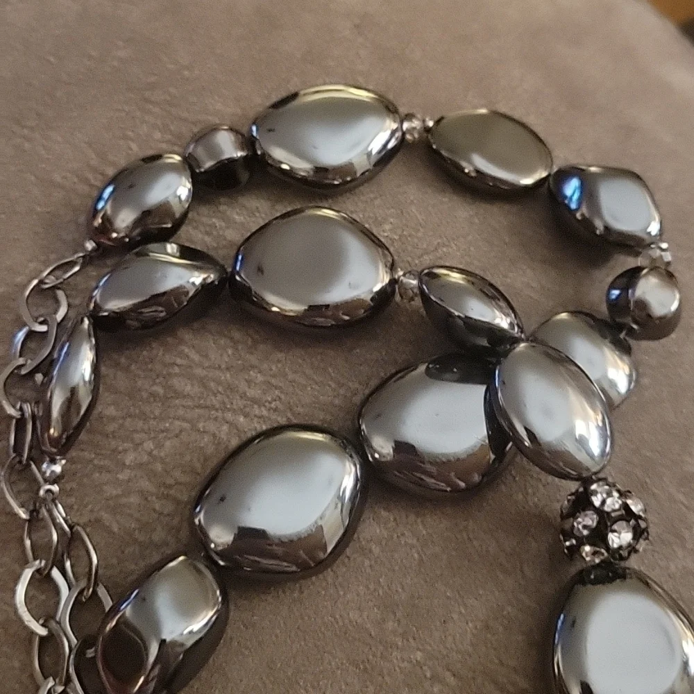 VTG CHICO'S Gunmetal Faux Hematite Beaded Chunky Chain Statement Necklace